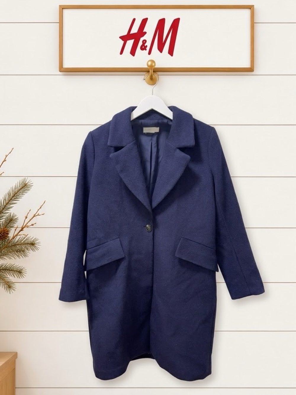 H&M Navy Blue Button-Up Coat - Estimated Size M